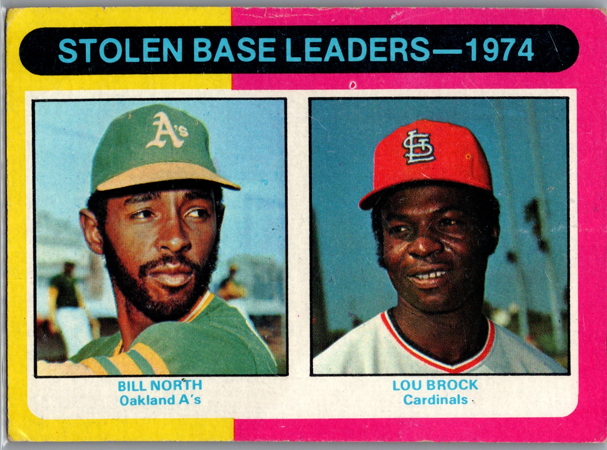 1975 Topps 1974 Stolen Base Leaders (Bill North / Lou Brock) #309 front