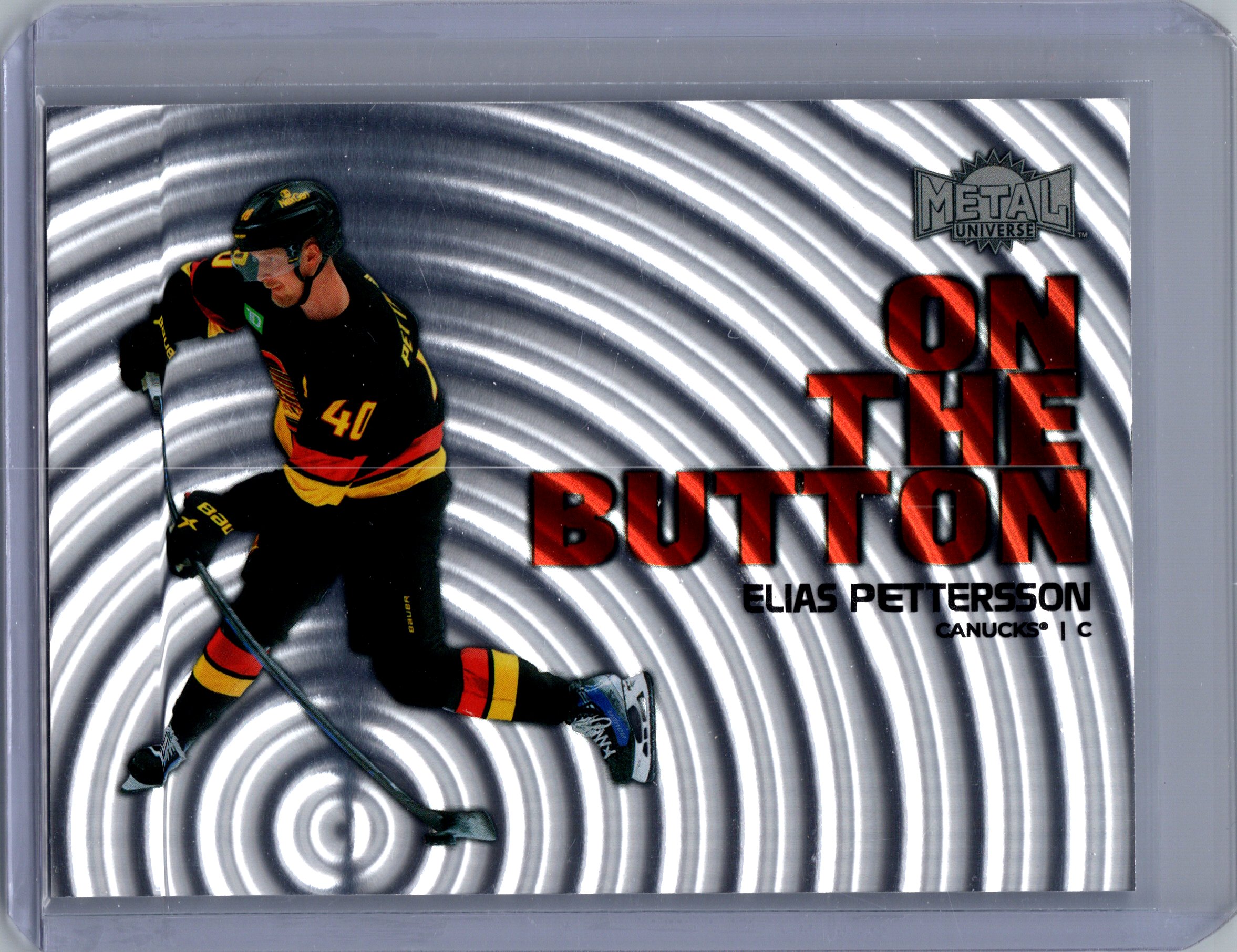 2024-25 SkyBox Metal Universe - On the Button Elias Pettersson #23 OB front