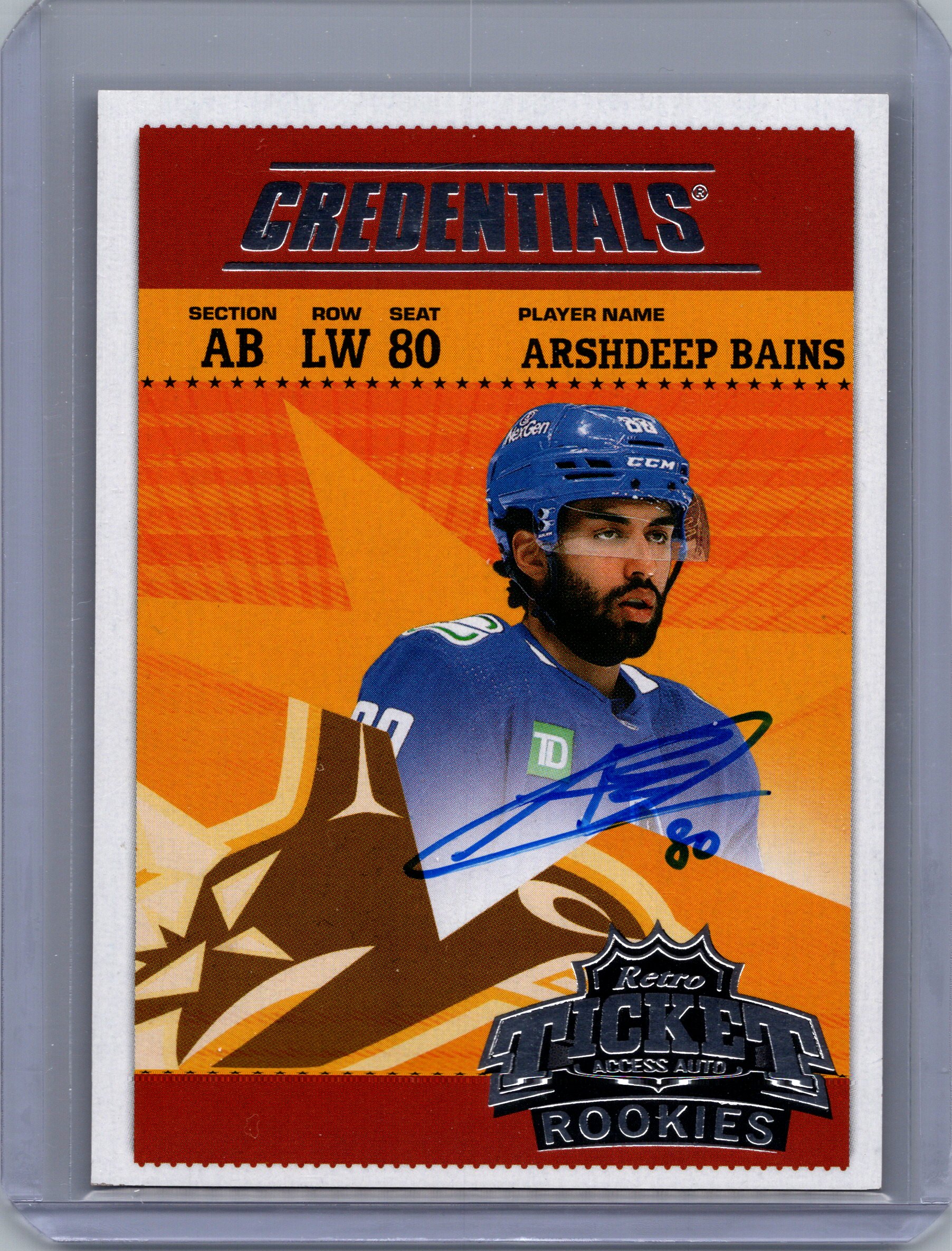 2024-25 Upper Deck Credentials - Retro Ticket Access Autos Rookies Arshdeep Bains #RTAR-AB AU front