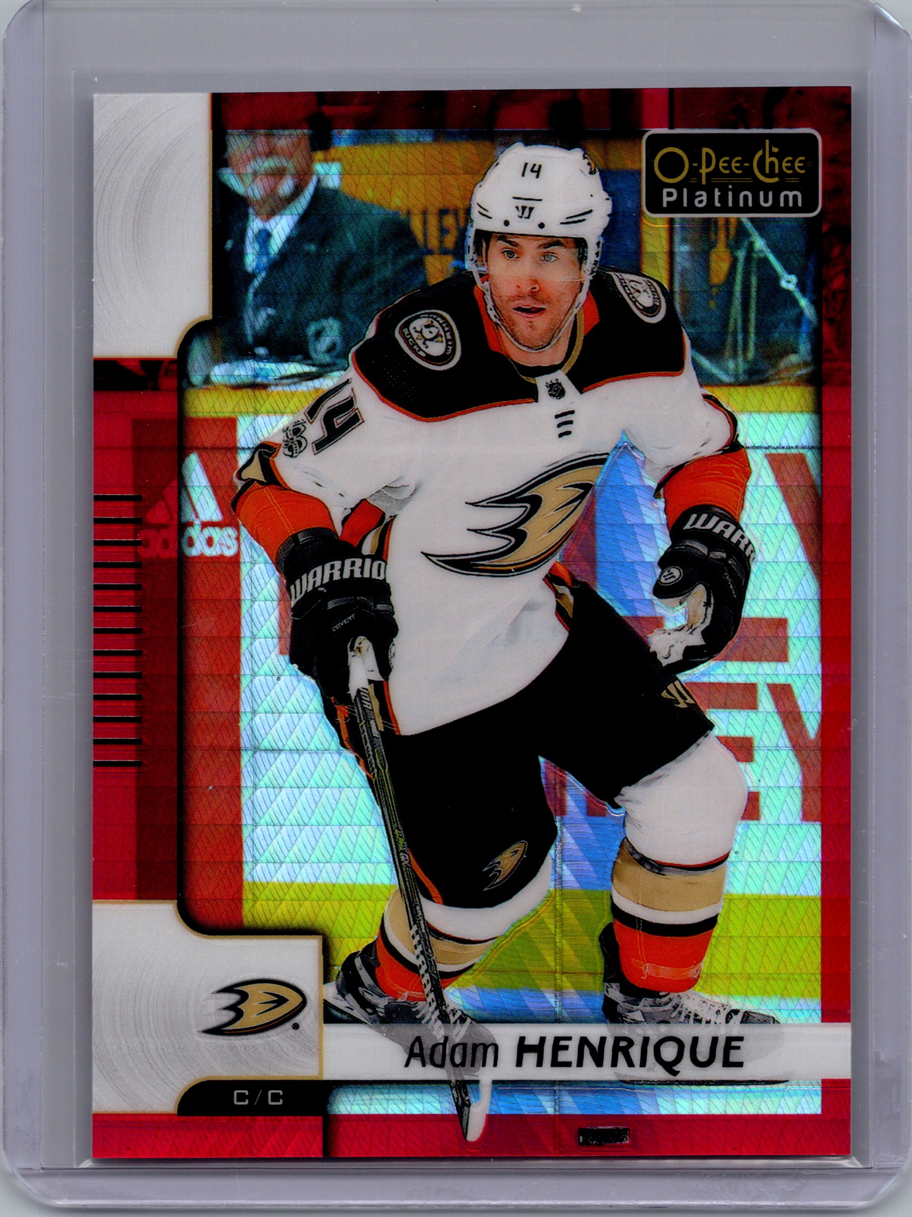 2017-18 O-Pee-Chee Platinum - Red-Prism Adam Henrique #16 SN199 front
