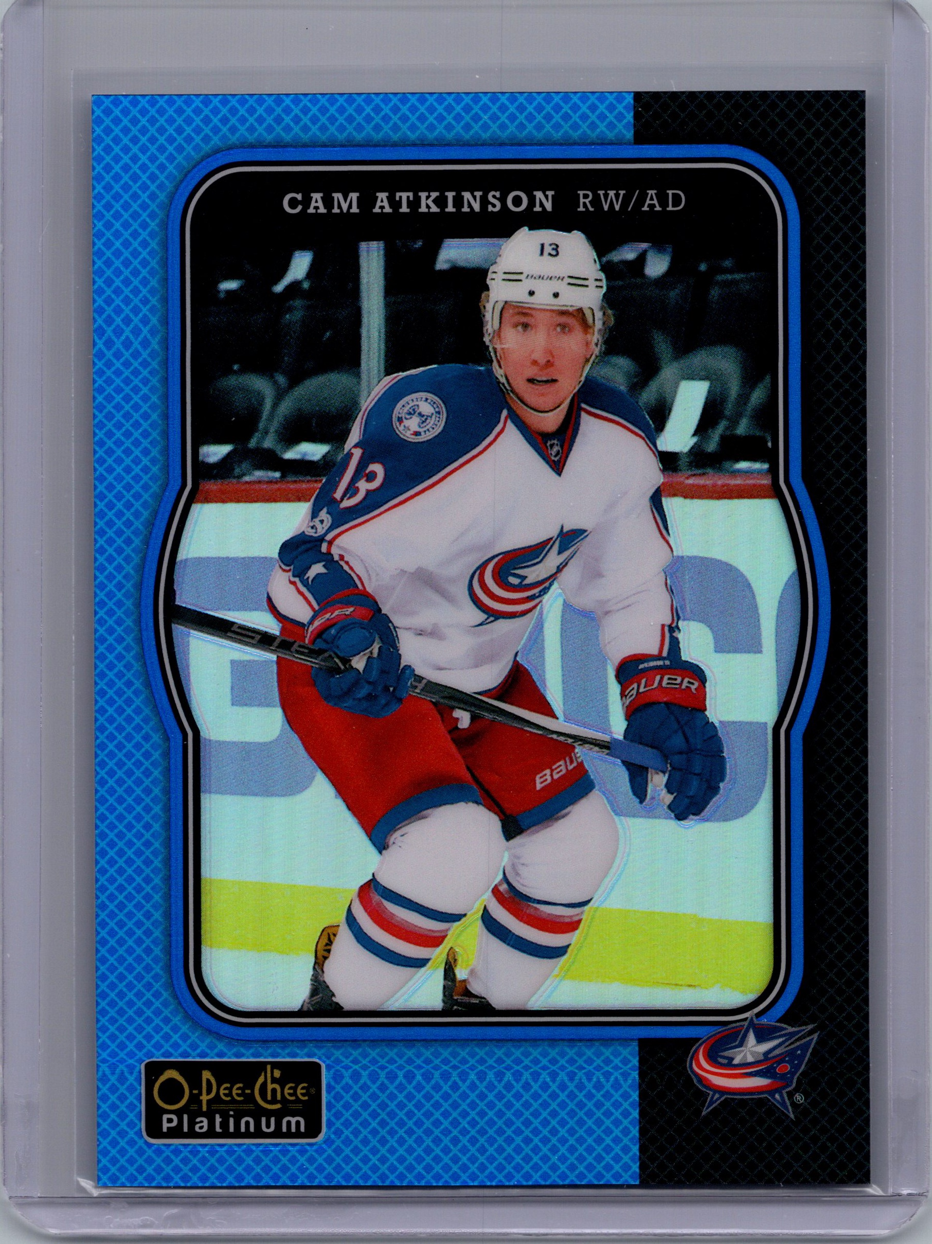 2017-18 O-Pee-Chee Platinum - Retro-Blue-Rainbow Cam Atkinson #R-16 SN149 front