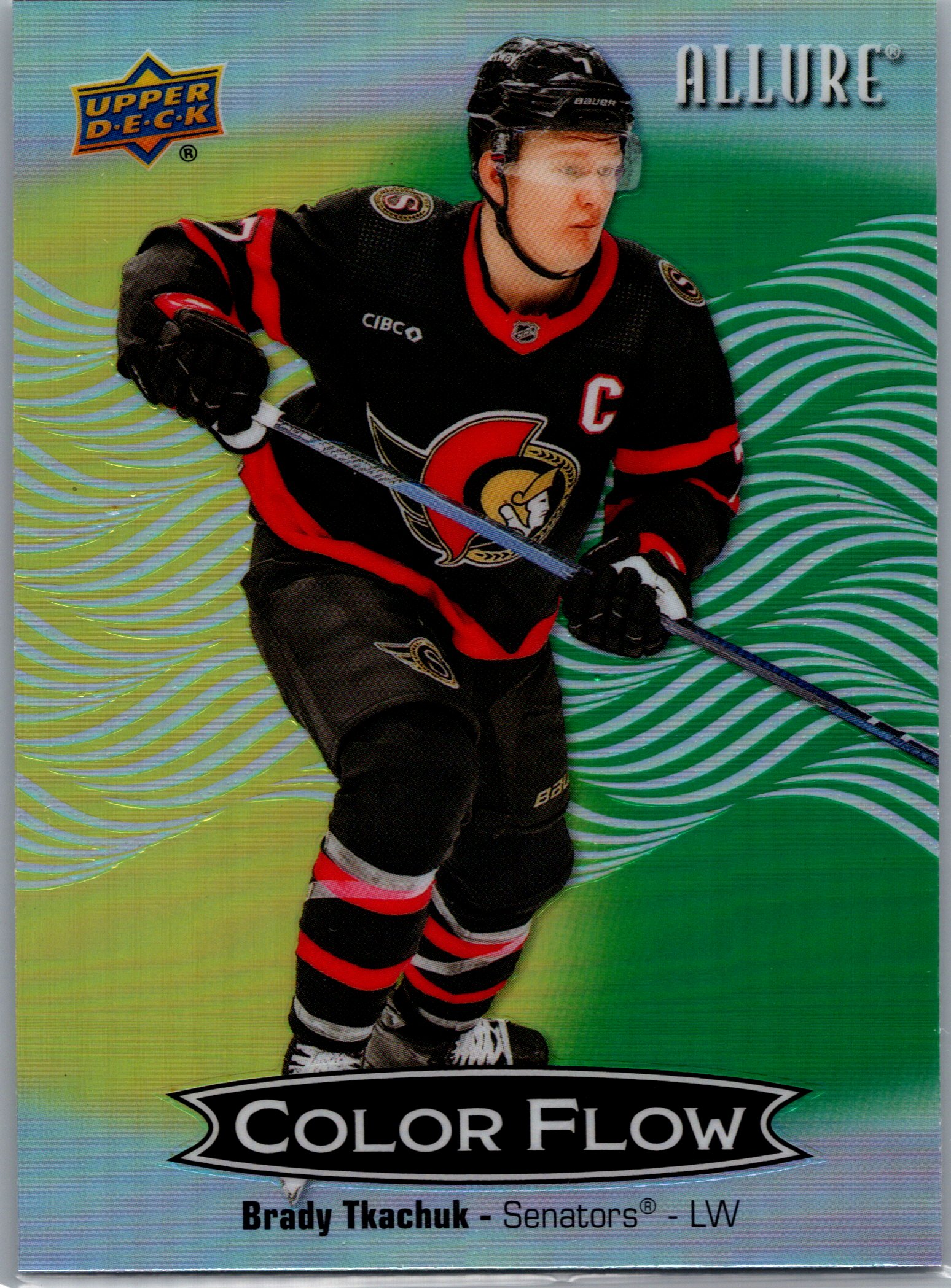 2024-25 Upper Deck Allure - Color Flow Yellow-Green Brady Tkachuk #CFL-10 front