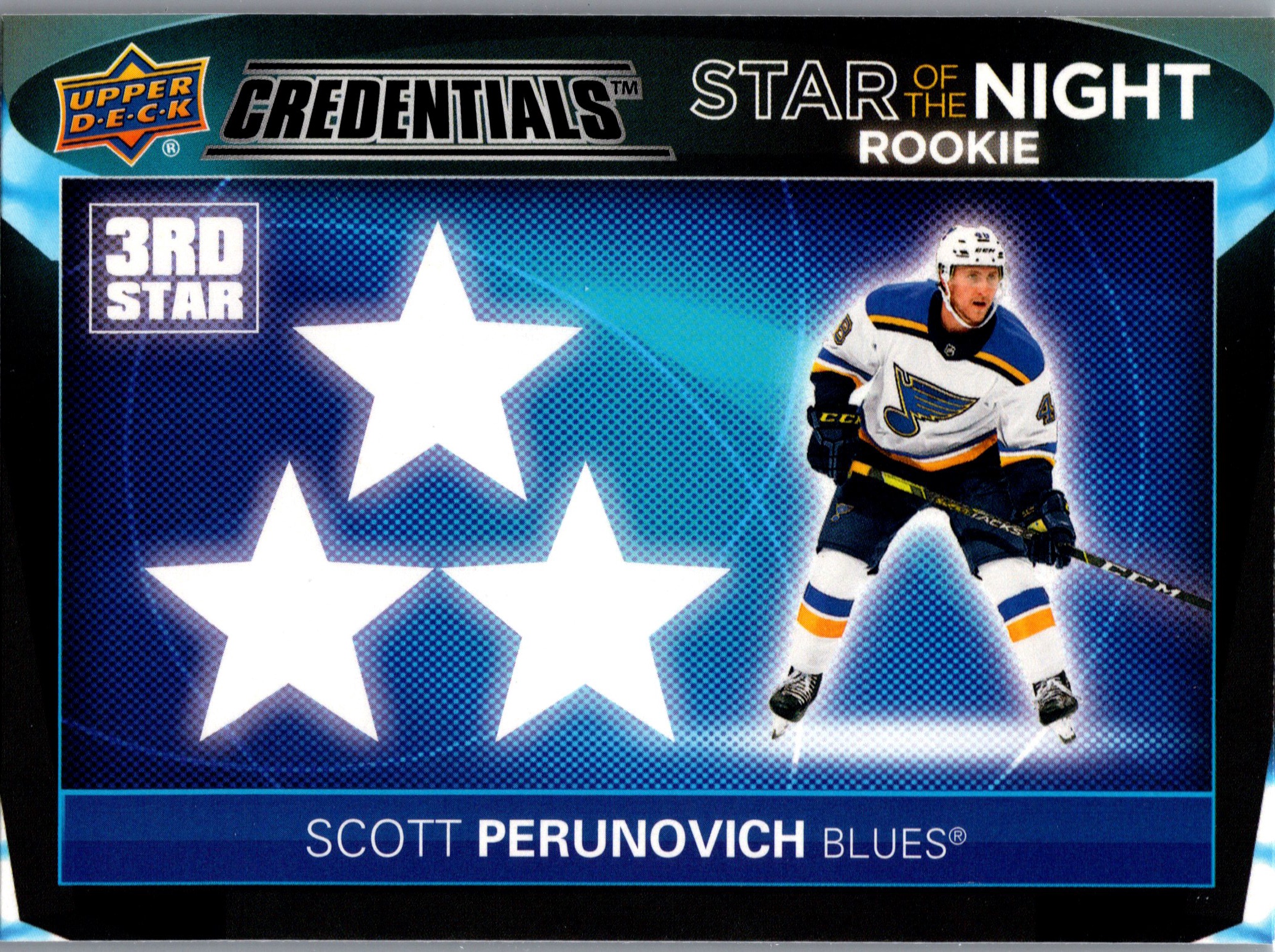 2021-22 Upper Deck Credentials - Star of the Night: Third Star Rookies Scott Perunovich #3SR-3 front