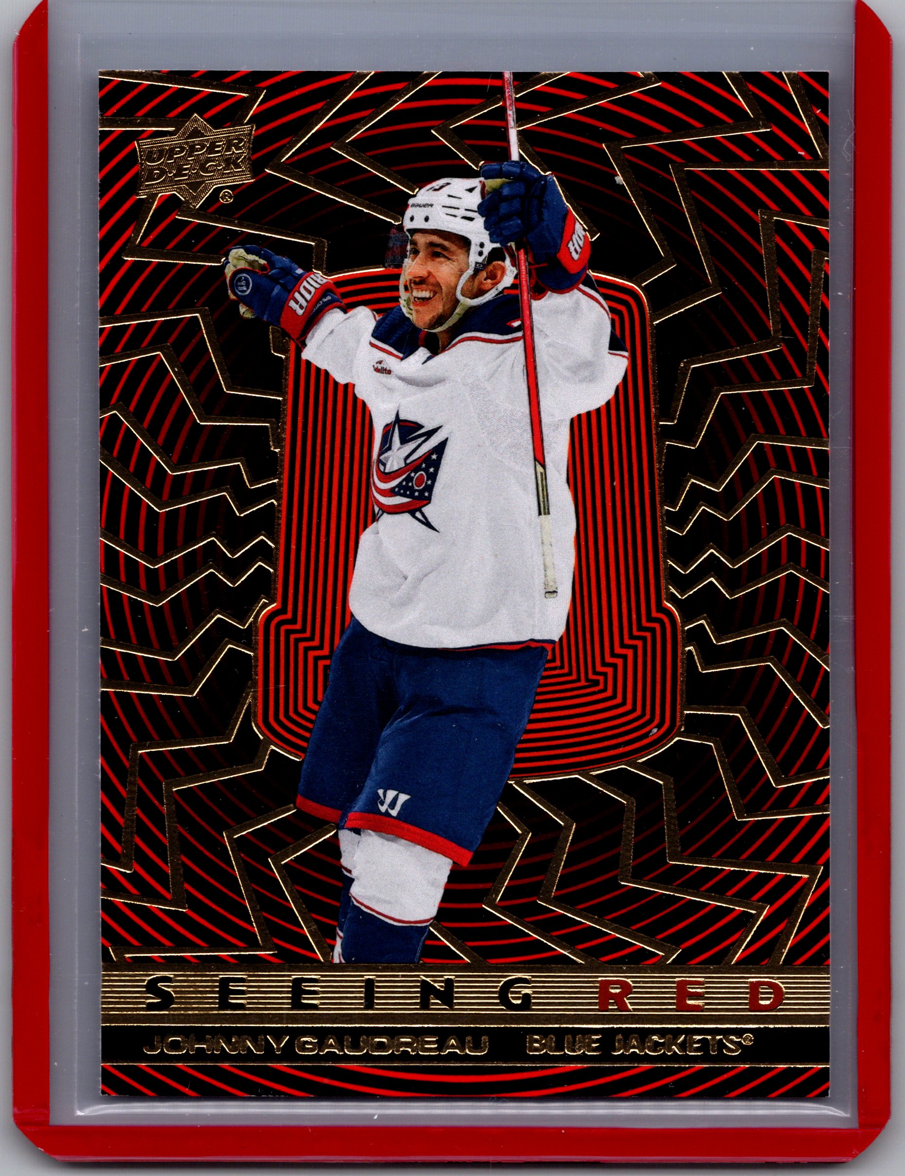 2023-24 Upper Deck - Seeing Red Gold Foil Johnny Gaudreau #SR-26 front
