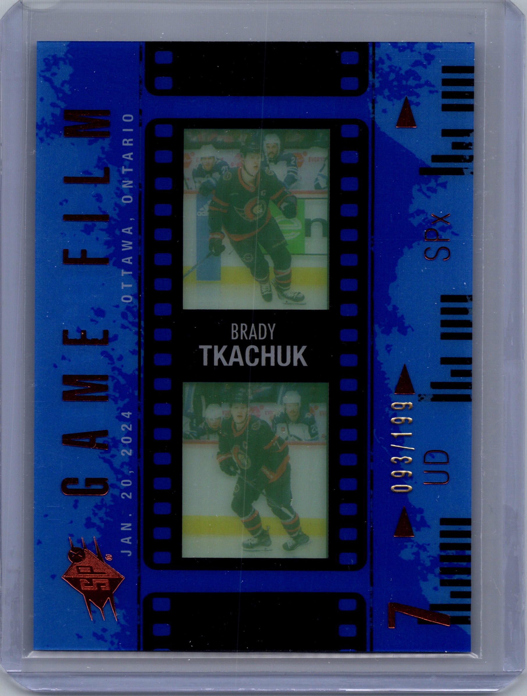 2024-25 SPx - Game Film Blue Brady Tkachuk #GF-13 SN199 front