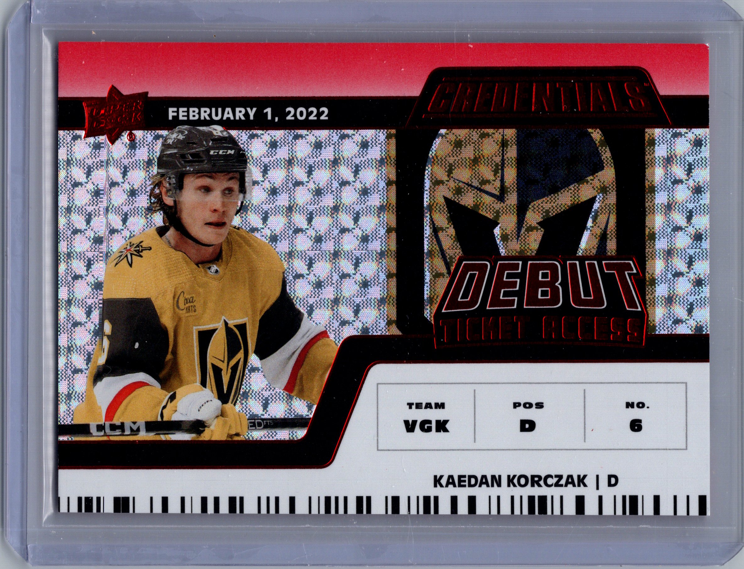 2022-23 Upper Deck Credentials - Horizontal Debut Ticket Access Red Kaedan Korczak #102 SN299 front